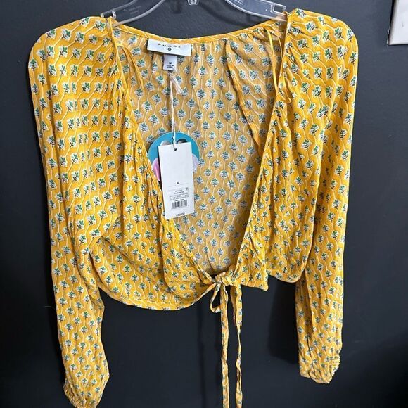 Rode By Target Women's Dainty Lotus Print Wrap Top Yellow/Turquoise Size M NWT - Picture 4 of 9